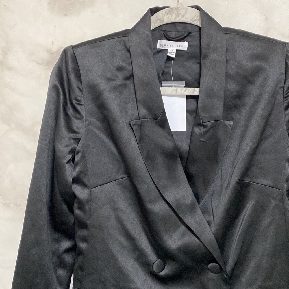 Socialite Satin Blazer Mini Dress - Black - Picture 6 of 10